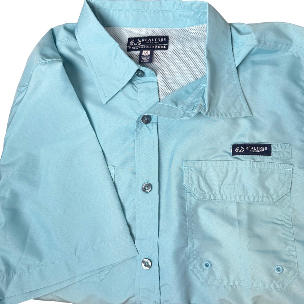 Realtree Fishing Mens Large Blue Bass American Flag Short Sleeve Button Shirt